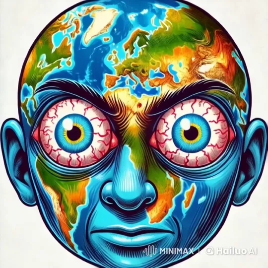 Vividly Illustrated Head with Earth-Adorned Scalp – AI Generated Video | Hailuo AI