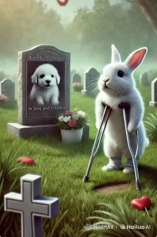 White Rabbit Mourns at Dog's Grave – AI Generated Video | Hailuo AI
