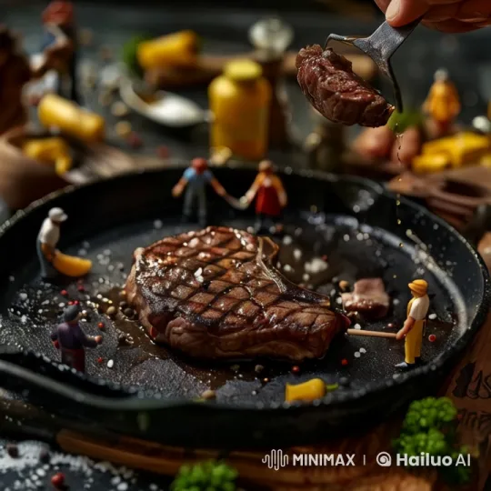 High Aesthetic Culinary Video: Searing a Ribeye Steak – AI Generated Video | Hailuo AI