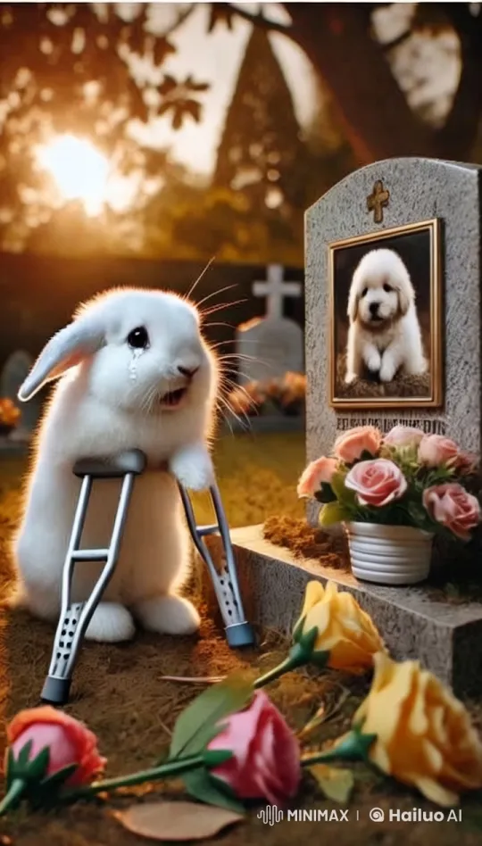 Rabbit Mourns at Puppy's Grave in Emotional Scene – AI Generated Video | Hailuo AI