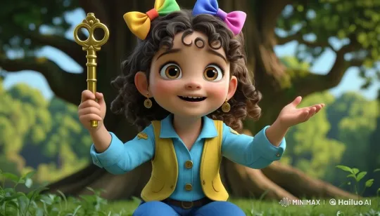 Curious Girl Sofía Discovers Magic Key in Animated Forest – AI Generated Video | Hailuo AI