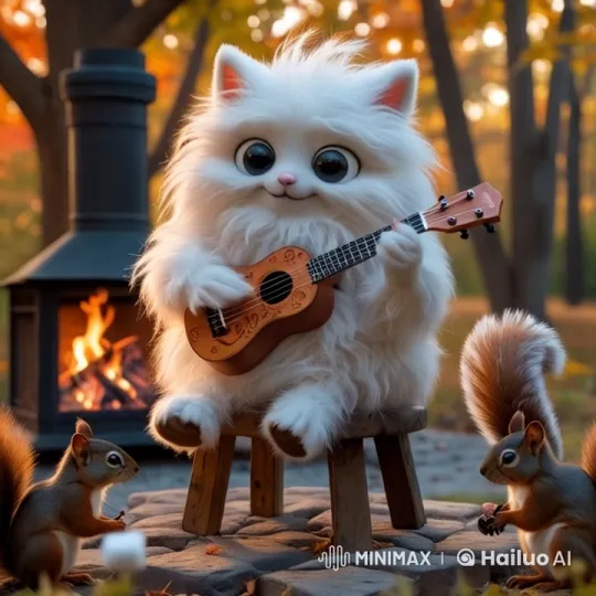 Fluffy Character Plays Ukulele in Autumn Forest – AI Generated Video | Hailuo AI