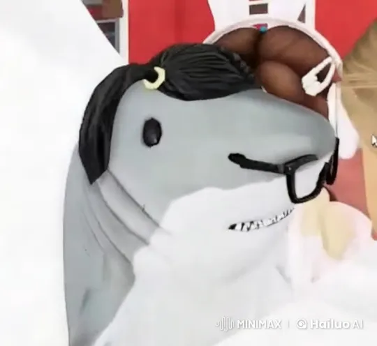 Cute Shark with Glasses in Whimsical Red Setting – AI Generated Video | Hailuo AI