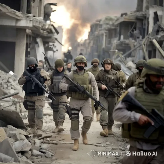 Soldiers Advance Through War-Torn Urban Landscape – AI Generated Video | Hailuo AI