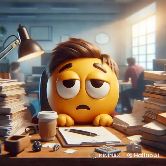 Tired Office Worker Amidst Cluttered Desk – AI Generated Video | Hailuo AI