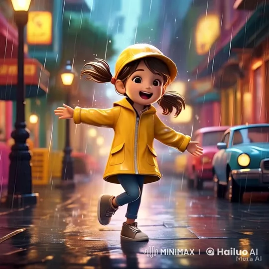 Joyful Girl Dances in Rainy City Street – AI Generated Video | Hailuo AI