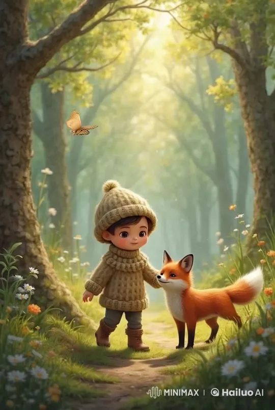 Boy and Fox Stroll Through Enchanted Forest – AI Generated Video | Hailuo AI