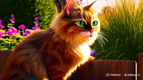 Sunlit Cat Observes Fluttering Butterfly in Golden Garden – AI Generated Video | Hailuo AI