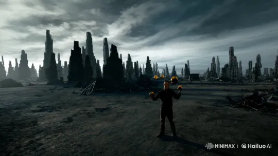 Juggler of Chaos in a Desolate Post-Apocalyptic Landscape – AI Generated Video | Hailuo AI
