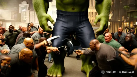 Hulk Unyielding Amidst Mafia Assault – AI Generated Video | Hailuo AI