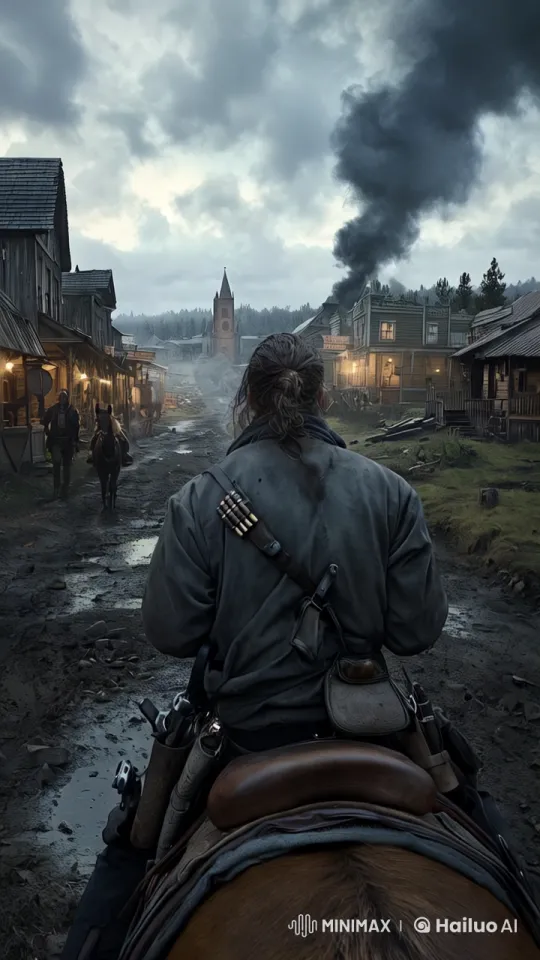 Rustic Town Atmosphere with Lone Rider – AI Generated Video | Hailuo AI