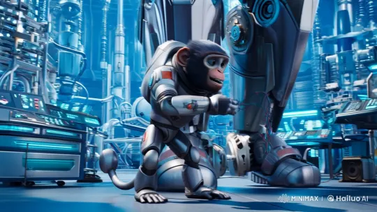 Android Monkey Builds Futuristic Mecha Suit – AI Generated Video | Hailuo AI