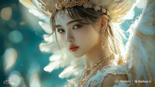 Thai Angel in Gold Jewelry and Feathered Headdress – AI Generated Video | Hailuo AI
