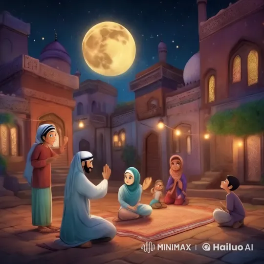 Family Gathering in Moonlit Courtyard with Cultural Heritage – AI Generated Video | Hailuo AI