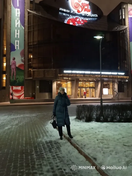 Winter Night Scene with Person on Snowy Sidewalk – AI Generated Video | Hailuo AI