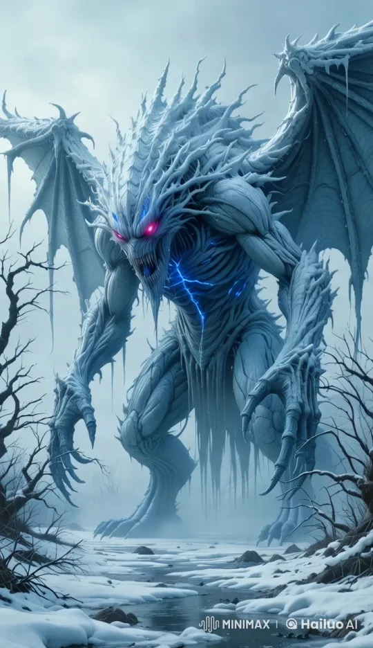 Ice Dragon Walks Amidst Frozen Landscape – AI Generated Video | Hailuo AI