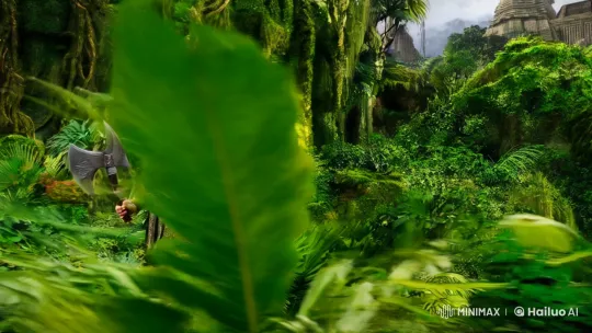 Mighty Barbarian in Lush Jungle with Ancient Temples – AI Generated Video | Hailuo AI