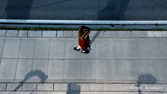 Urban Sidewalk: Rhythmic Walk of a Young Woman – AI Generated Video | Hailuo AI