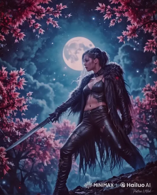 Warrior in Cherry Blossom Park Amid Thunderstorm – AI Generated Video | Hailuo AI