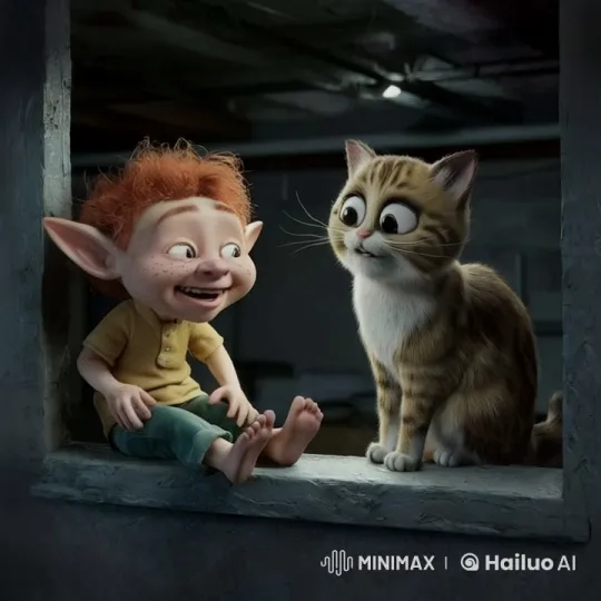 Goblin and Cat Engage in Whisker Play – AI Generated Video | Hailuo AI