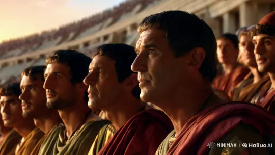 Ancient Romans Captivated in Grand Amphitheater at Sunset – AI Generated Video | Hailuo AI