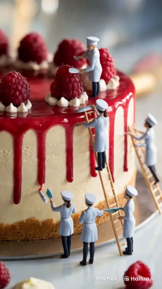 Artistic Craftsmanship: Mini Chefs Decorate Giant Cake – AI Generated Video | Hailuo AI