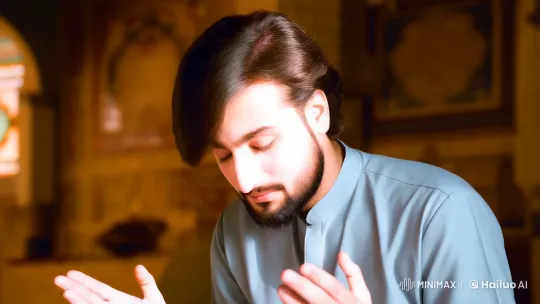 Young Man in Deep Prayer at Serene Mosque – AI Generated Video | Hailuo AI