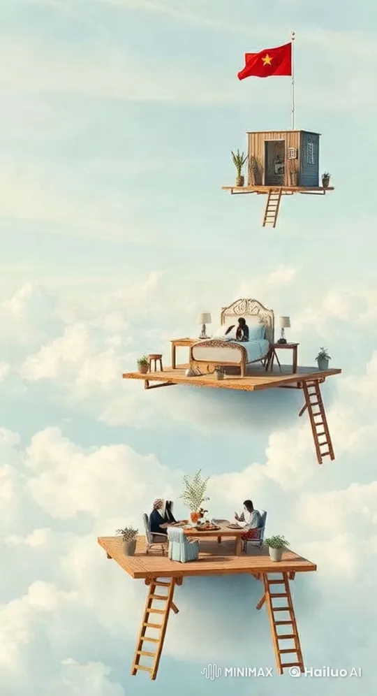 Floating Decks Among Clouds with Vietnamese Flag – AI Generated Video | Hailuo AI