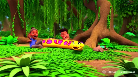 Colorful Snake and Children Dance in Verdant Jungle – AI Generated Video | Hailuo AI