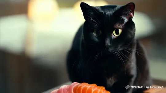 Cat Transforms into Sushi Platter in Surreal Scene – AI Generated Video | Hailuo AI