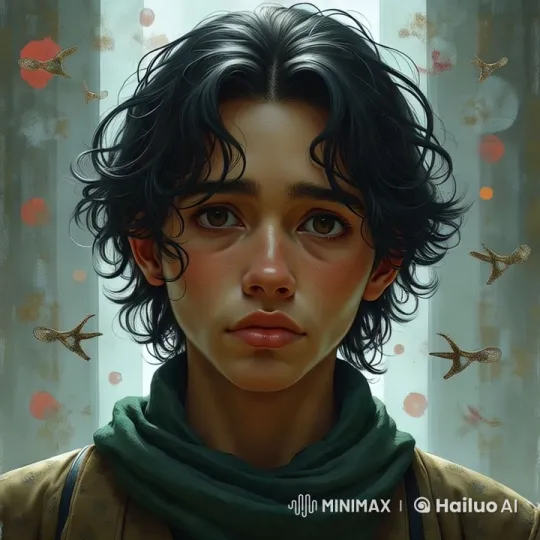 Artistic Portrait with Curly Hair and Green Scarf – AI Generated Video | Hailuo AI