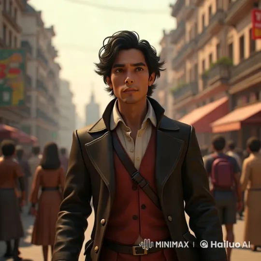 Stylish Young Man in Bustling City Street Scene – AI Generated Video | Hailuo AI