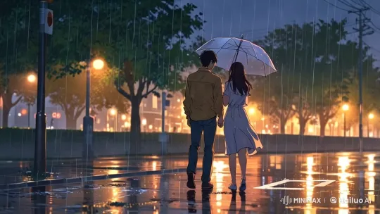 Romantic Couple Walking in a Rainy Evening – AI Generated Video | Hailuo AI