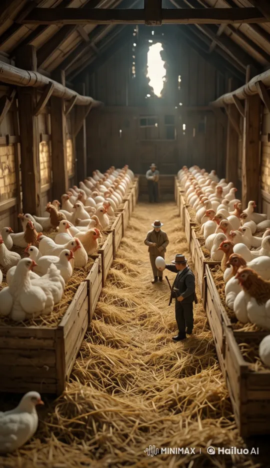 Hyper-Realistic Giant Chickens and Miniature Men in Coop – AI Generated Video | Hailuo AI