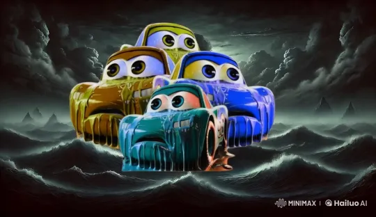 Animated Cars Melting in a Stormy Ocean Scene – AI Generated Video | Hailuo AI