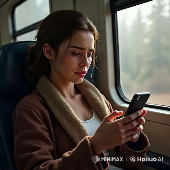Woman Reflects on Train Through Smartphone Interaction – AI Generated Video | Hailuo AI