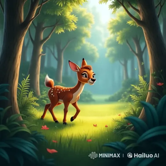 Young Deer Explores and Grazes in a Lush Forest – AI Generated Video | Hailuo AI