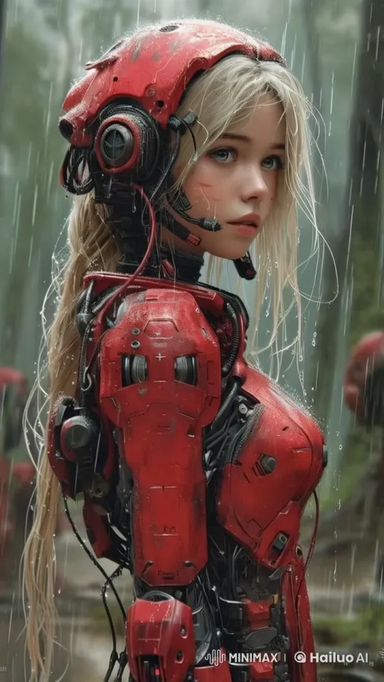 Futuristic Exoskeleton Warrior in Rainy Forest – AI Generated Video | Hailuo AI