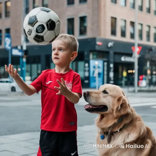 Child and Dog Play Soccer with Headings – AI Generated Video | Hailuo AI