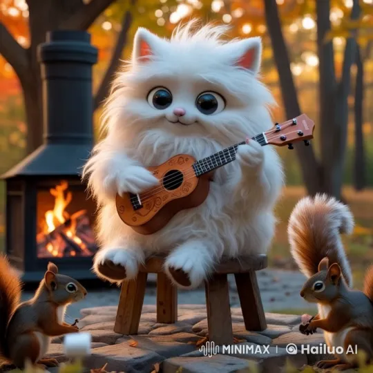 Autumn Forest Serenity: Character Plays Ukulele for Squirrels – AI Generated Video | Hailuo AI