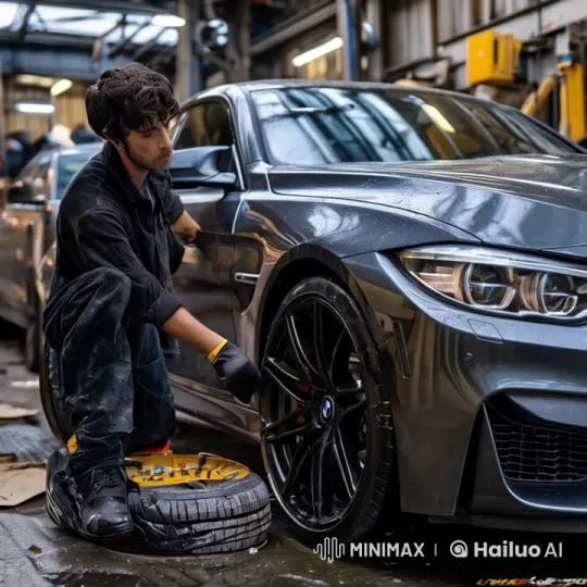 Mechanic Customizes BMW with Gold Wheels in Live2D Animation – AI Generated Video | Hailuo AI