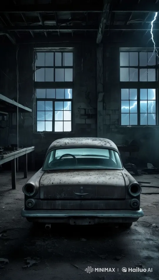 Abandoned Workshop with Mysterious Rusty Car – AI Generated Video | Hailuo AI