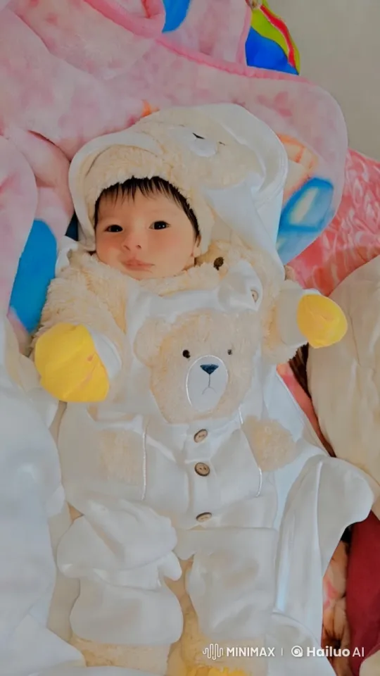 Baby's Adorable Dance in Bear Outfit on Colorful Blanket – AI Generated Video | Hailuo AI