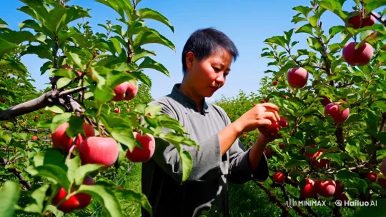 Lone Worker Tends to Orchard in Serene Harmony – AI Generated Video | Hailuo AI