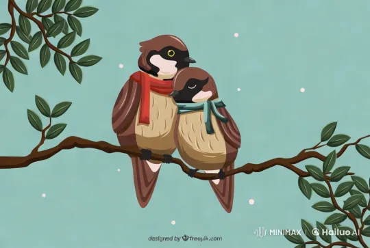 Birds Cuddle on Branch in Serene, Aesthetic Scene – AI Generated Video | Hailuo AI