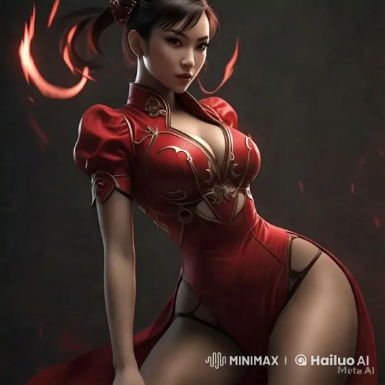 Woman in Red and Gold Outfit with Fiery Background – AI Generated Video | Hailuo AI