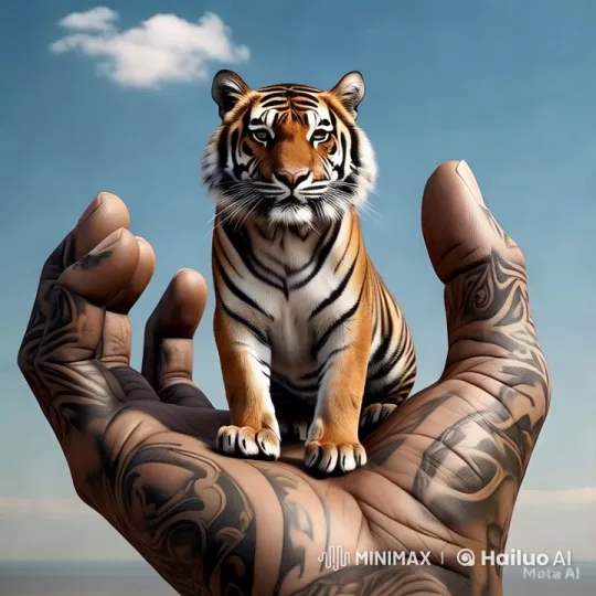 Tiger on Hand: Aesthetic Interplay with Tattoos – AI Generated Video | Hailuo AI