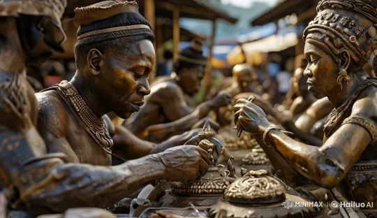 Live2D Animated Bronze Statues in a Lively Marketplace – AI Generated Video | Hailuo AI