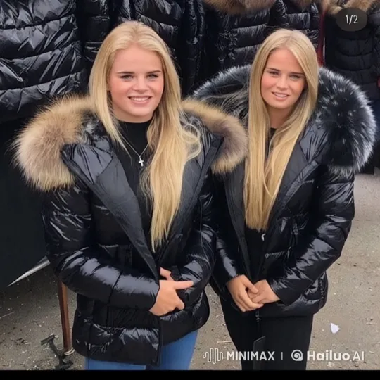 Intimate Moment of Two Women in Black Puffer Jackets – AI Generated Video | Hailuo AI
