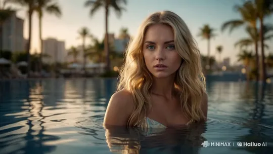 Luxurious Sunset Pool Scene with Photorealistic Animation – AI Generated Video | Hailuo AI